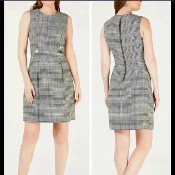 Anne Klein | Black and White Houndstooth Patterned Sheath Dress | Size 6 - Picture 1 of 7